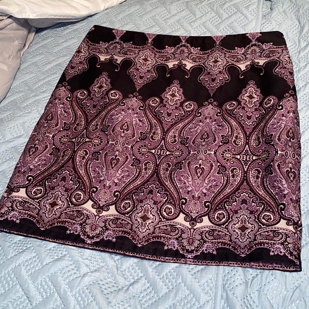 INC International Concepts lined mid length skirt black purple women’s size 10